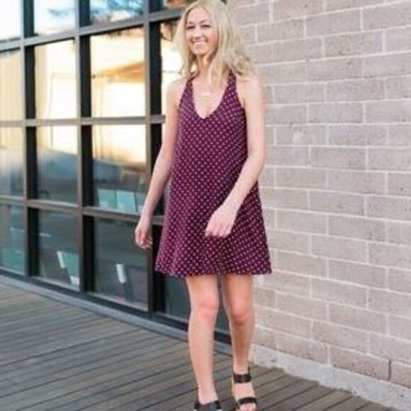American Eagle Burgundy Polka Dot Strappy Back Dress Small - Picture 1 of 7